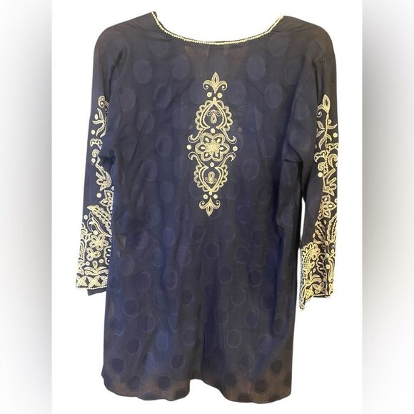 Sulu Sz 6 Navy Blue Ornate Intricate Embroidered Front & Statement Sleeve Tunic - Picture 5 of 10
